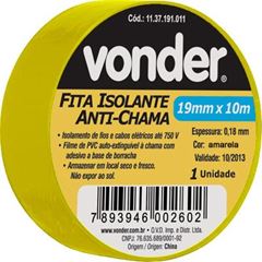 FITA ISOL.AMARELA 19MMX10M VONDER PLUS